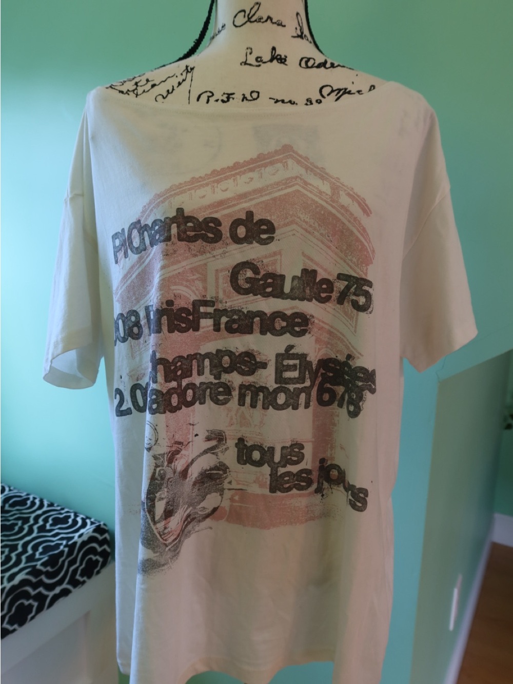 Hollister White Short Sleeve Tee with Black and Faded Red Print